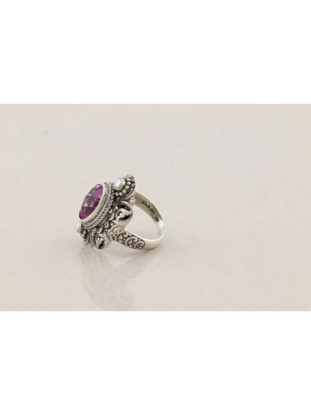 Sterling Silver Natural Amethyst and Pearl Ring Sarda Size 8 1/4